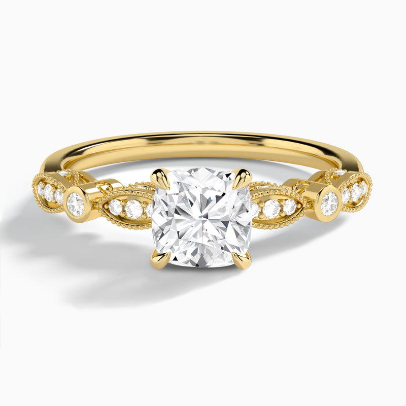 Cushion Infinito Bezel And Pavé Set Engagement Ring In 14K Yellow Gold - Lucenjuri