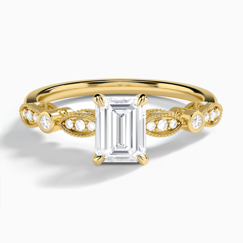Emerald Infinito Bezel And Pavé Set Engagement Ring In 14K Yellow Gold - Lucenjuri