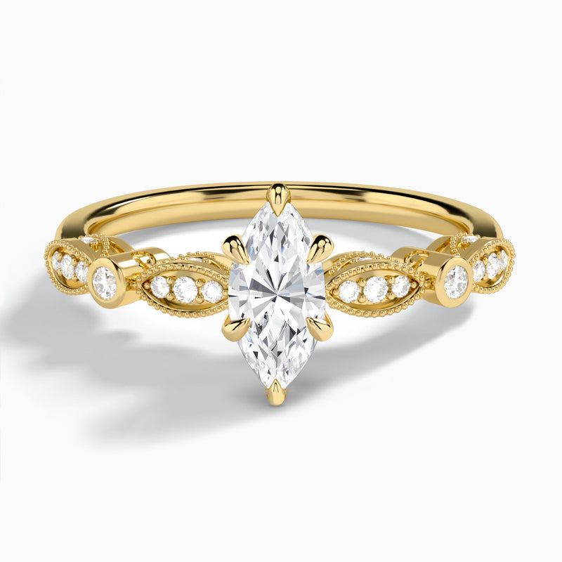 Marquise Infinito Bezel And Pavé Set Engagement Ring In 14K Yellow Gold - Lucenjuri