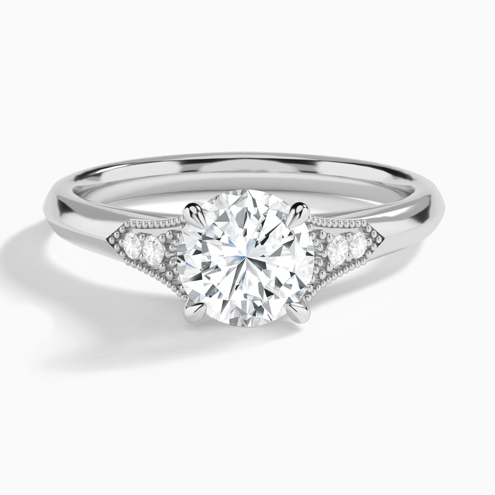 Round Yvette Lab Grown Diamond Engagement Ring In 14K White Gold - Lucenjuri