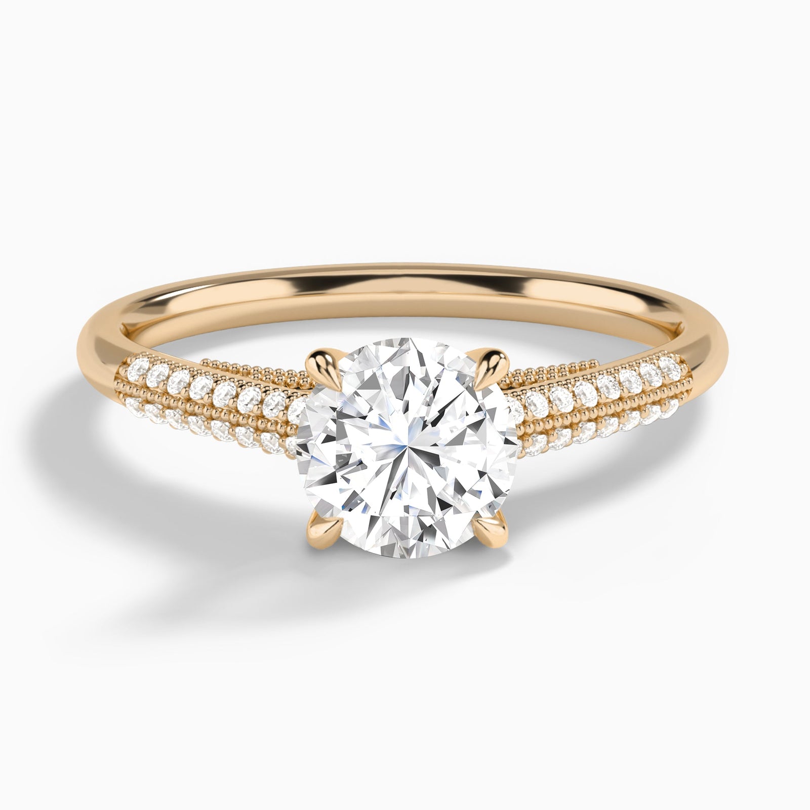 Round Knife Edge Cathedral Lab Diamond Engagement Ring In 14K Rose Gold - Lucenjuri