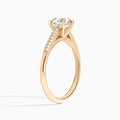 Round Knife Edge Cathedral Lab Diamond Engagement Ring In 14K Rose Gold, Angle View