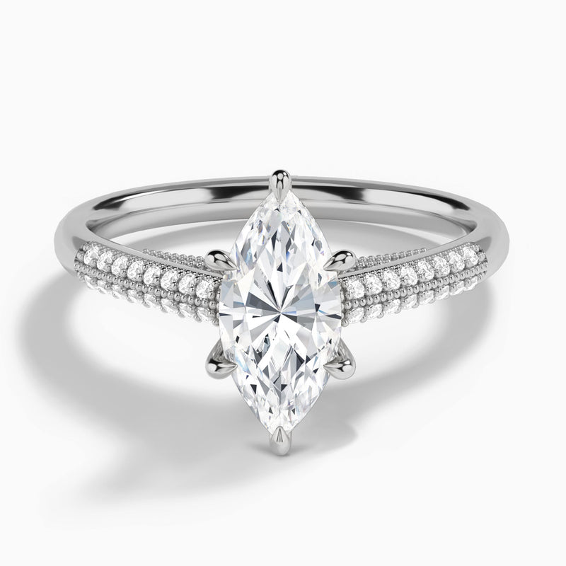 Marquise Knife Edge Cathedral Lab Diamond Engagement Ring In 14K White Gold - Lucenjuri