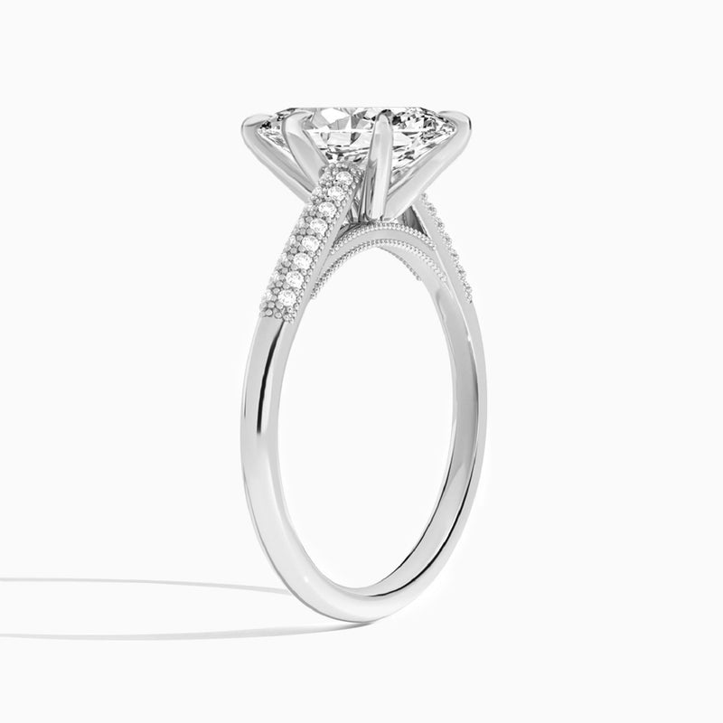 Marquise Knife Edge Cathedral Lab Diamond Engagement Ring In 14K White Gold, Angle View