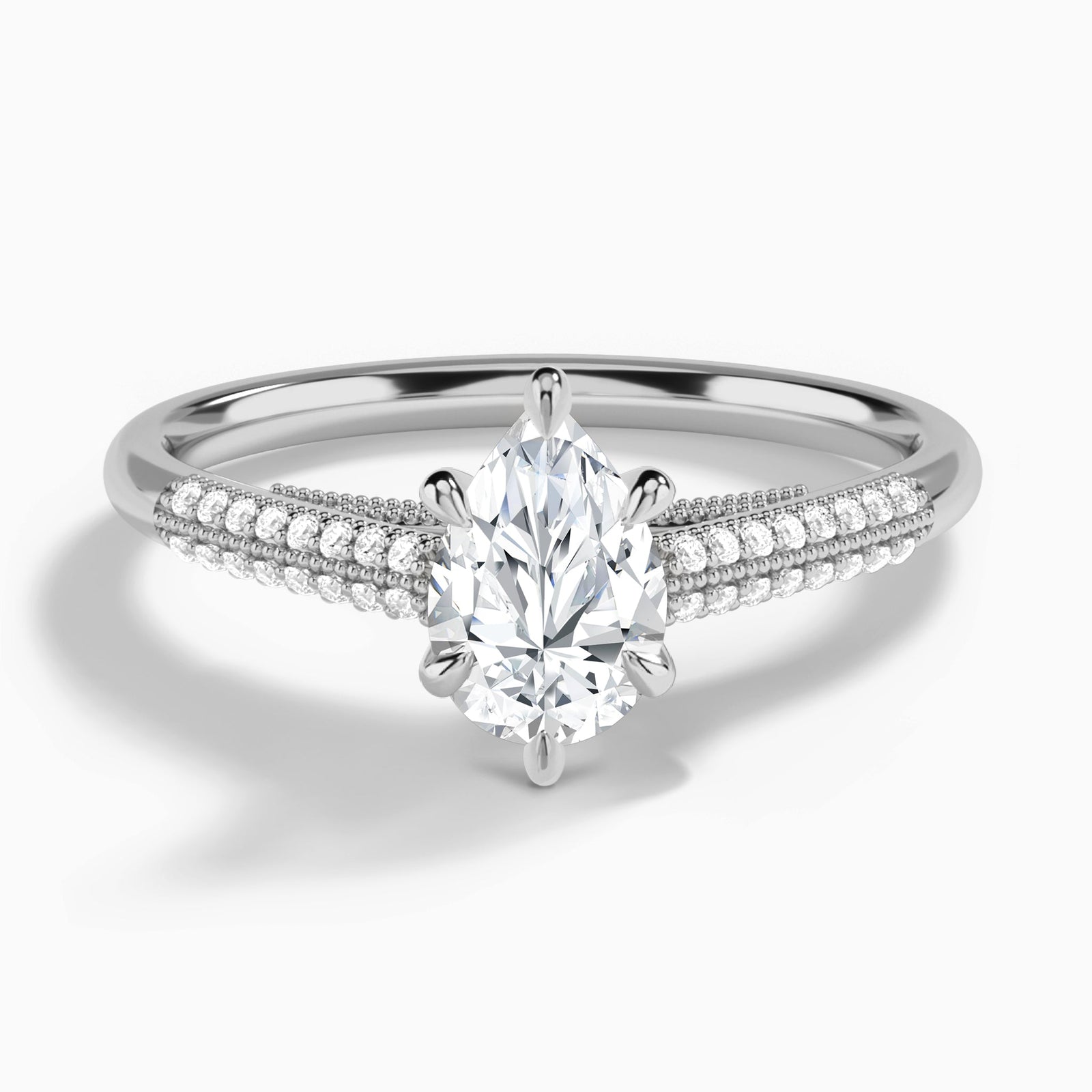 Pear Knife Edge Cathedral Lab Diamond Engagement Ring In 14K White Gold - Lucenjuri