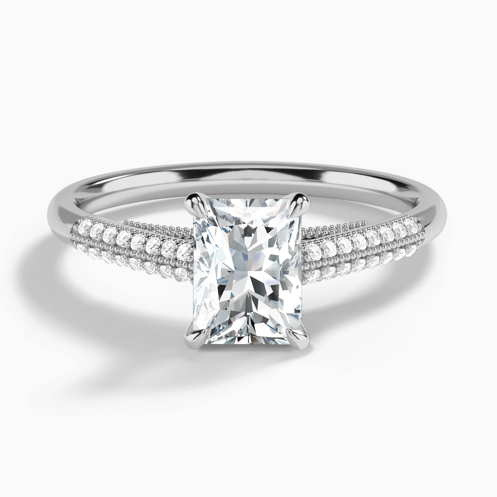 Radiant Knife Edge Cathedral Lab Diamond Engagement Ring In 14K White Gold - Lucenjuri
