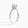 Round Knife Edge Cathedral Lab Diamond Engagement Ring In 18K White Gold, Angle View