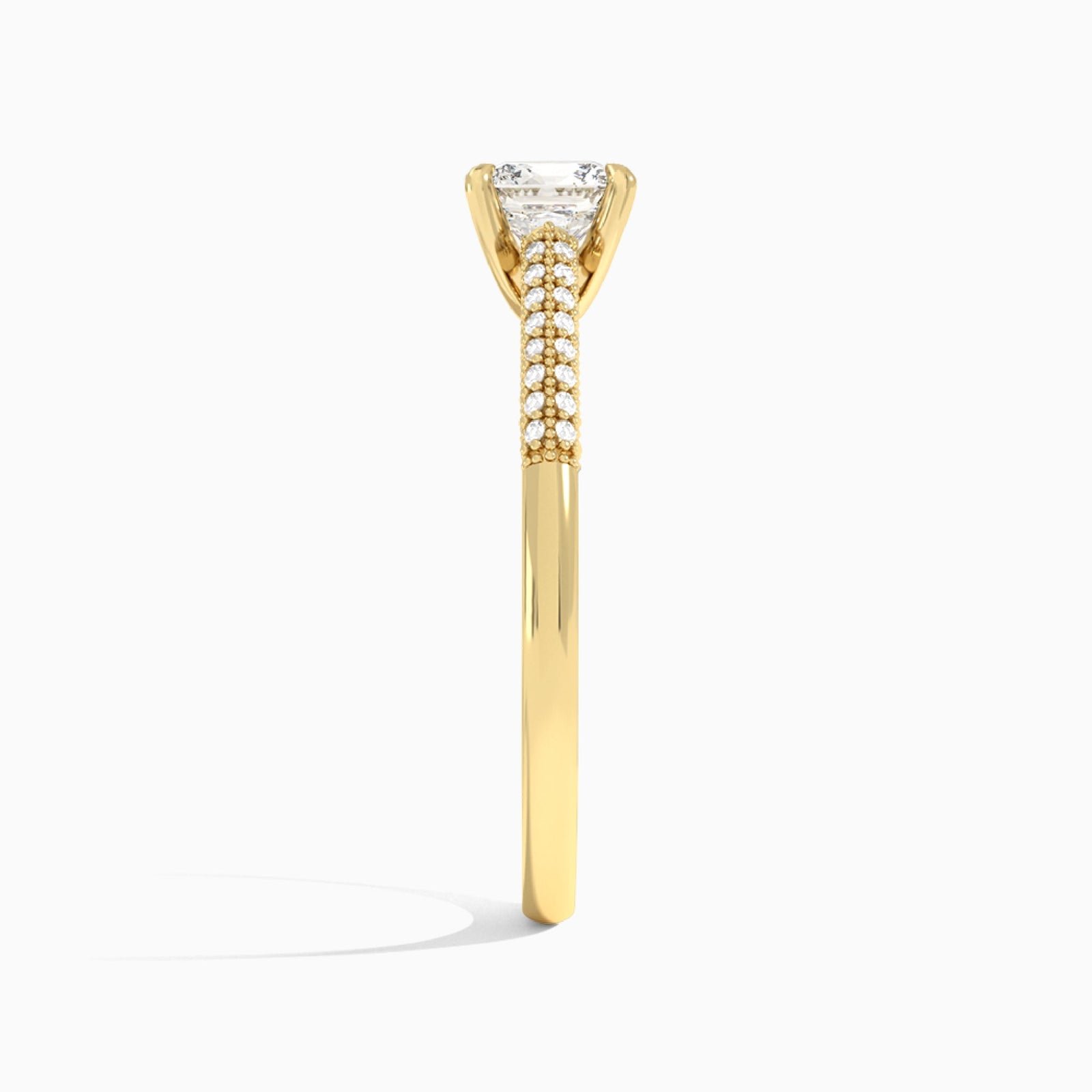 Cushion Knife Edge Cathedral Lab Diamond Engagement Ring In 14K Yellow Gold, Side View