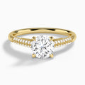Round Knife Edge Cathedral Lab Diamond Engagement Ring In 18K Yellow Gold - Lucenjuri