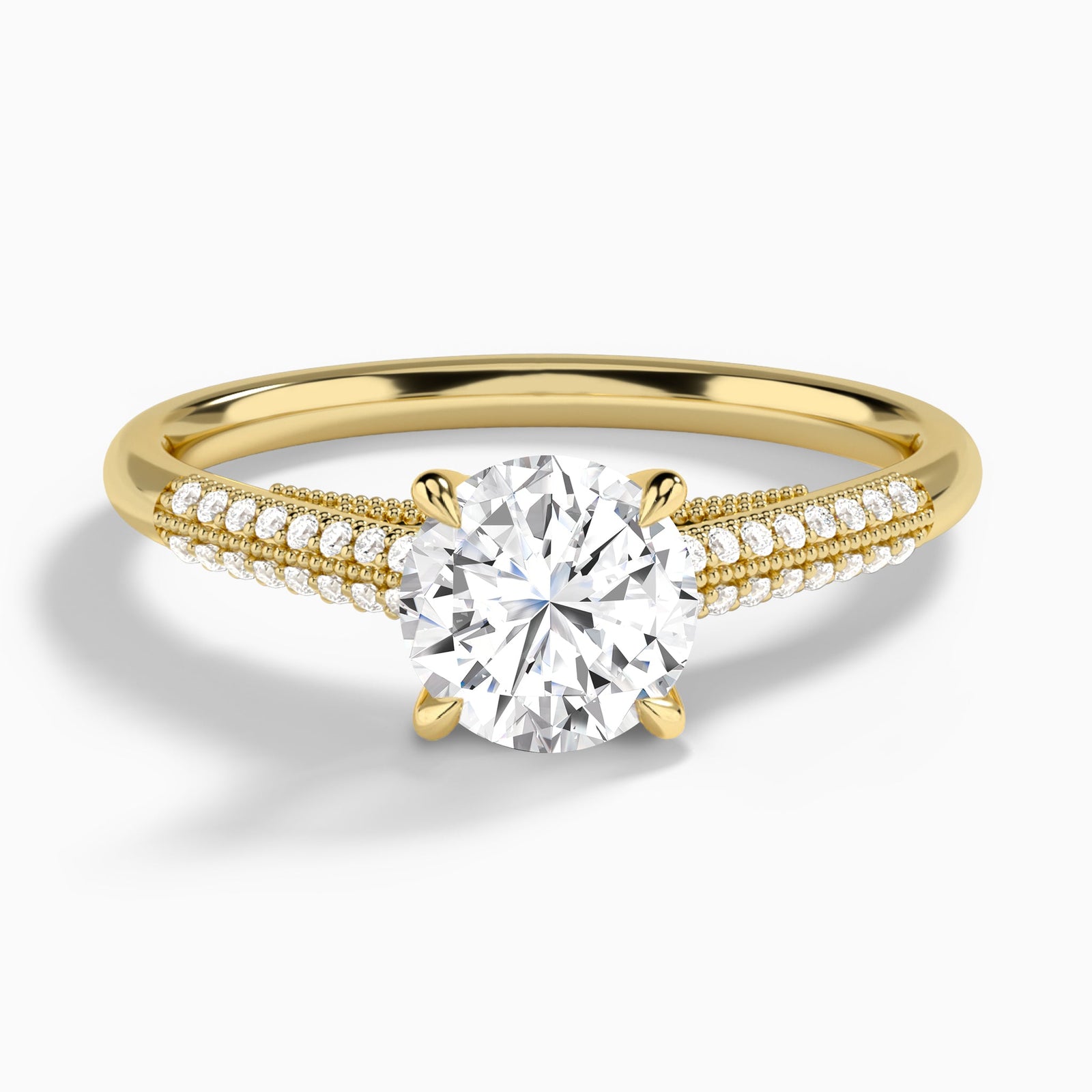 Round Knife Edge Cathedral Lab Diamond Engagement Ring In 14K Yellow Gold - Lucenjuri