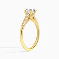 Round Knife Edge Cathedral Lab Diamond Engagement Ring In 18K Yellow Gold, Angle View