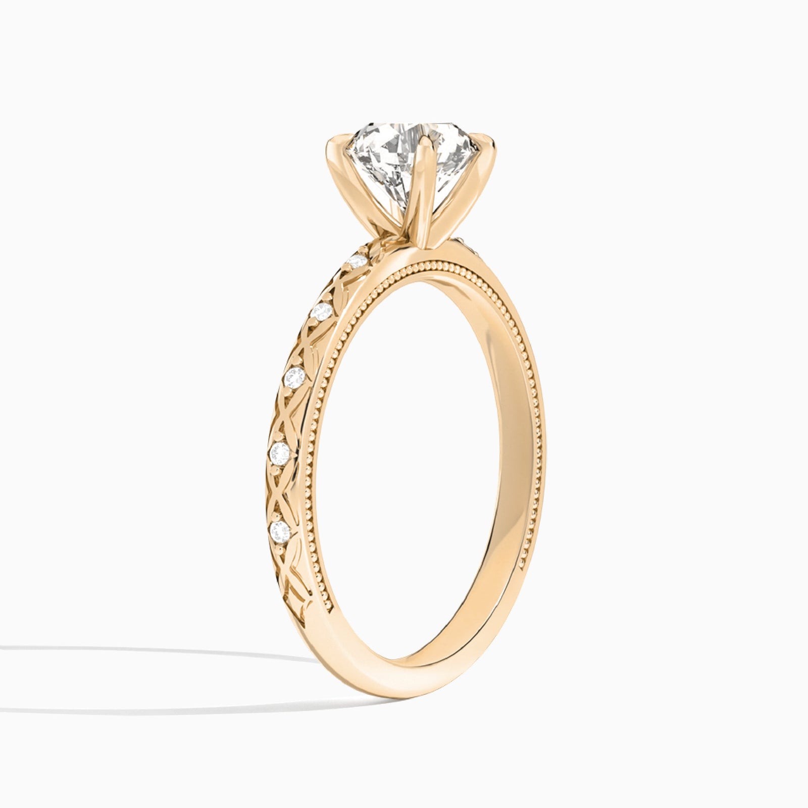 Round Elara Lab Grown Diamond Engagement Ring In 14K Rose Gold, Angle View