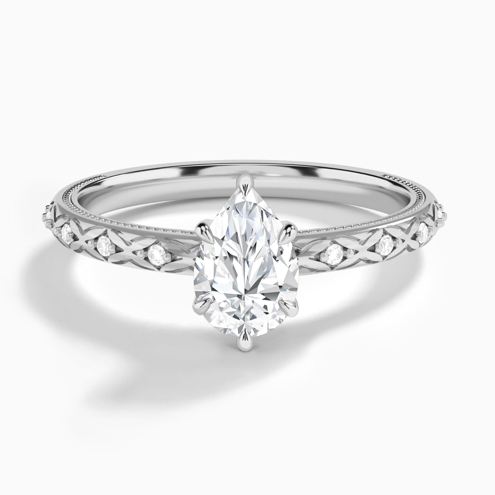 Pear Elara Lab Grown Diamond Engagement Ring In 14K White Gold - Lucenjuri