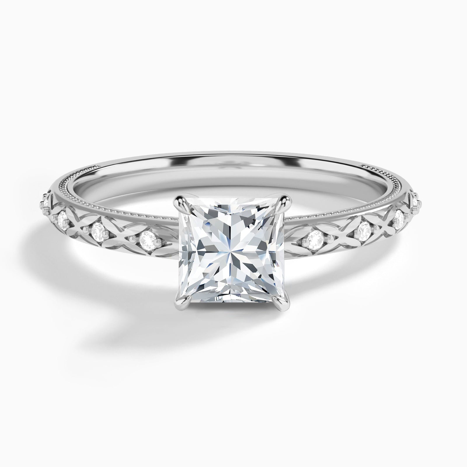 Princess Elara Lab Grown Diamond Engagement Ring In 18K White Gold - Lucenjuri