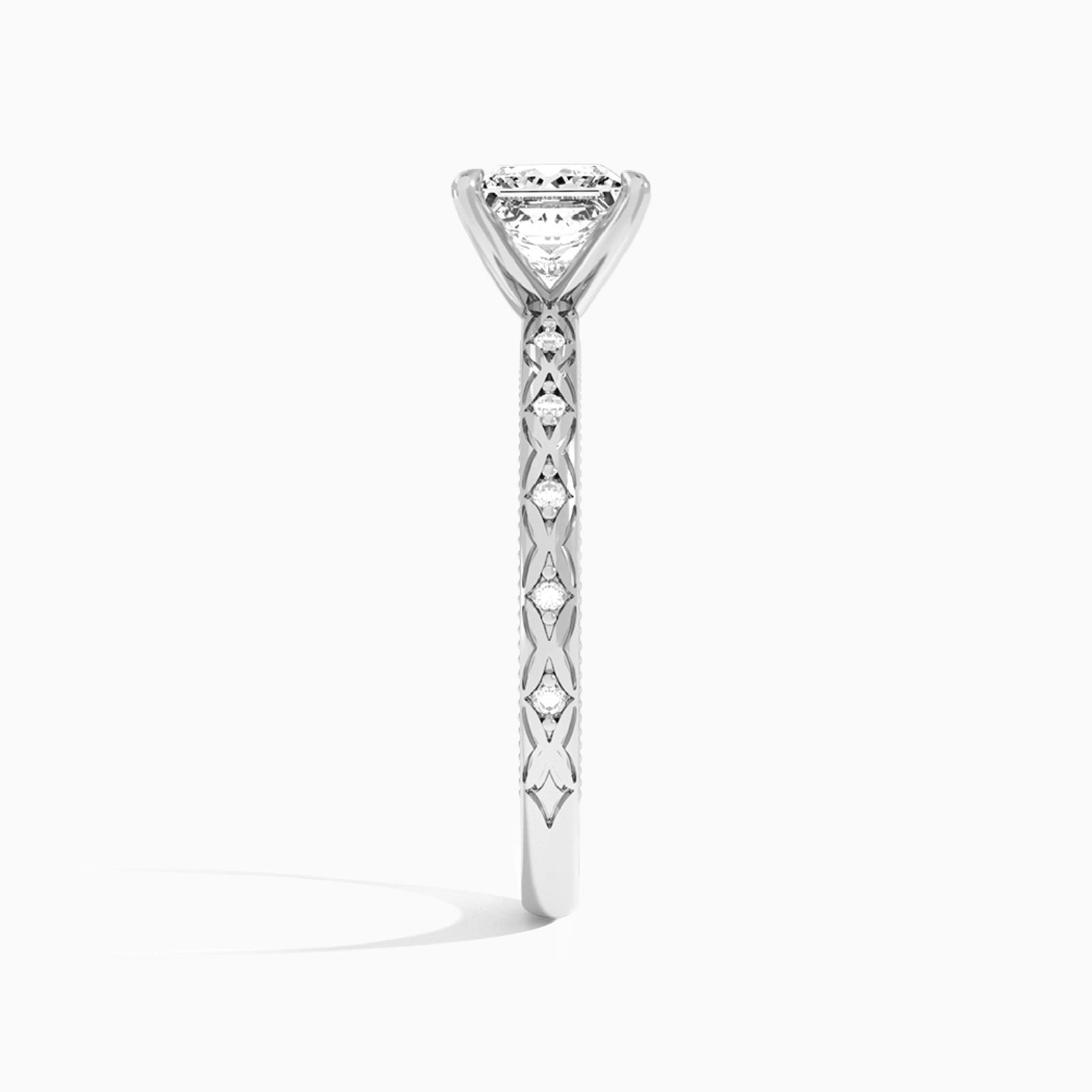 Princess Elara Lab Grown Diamond Engagement Ring In 18K White Gold, Side View