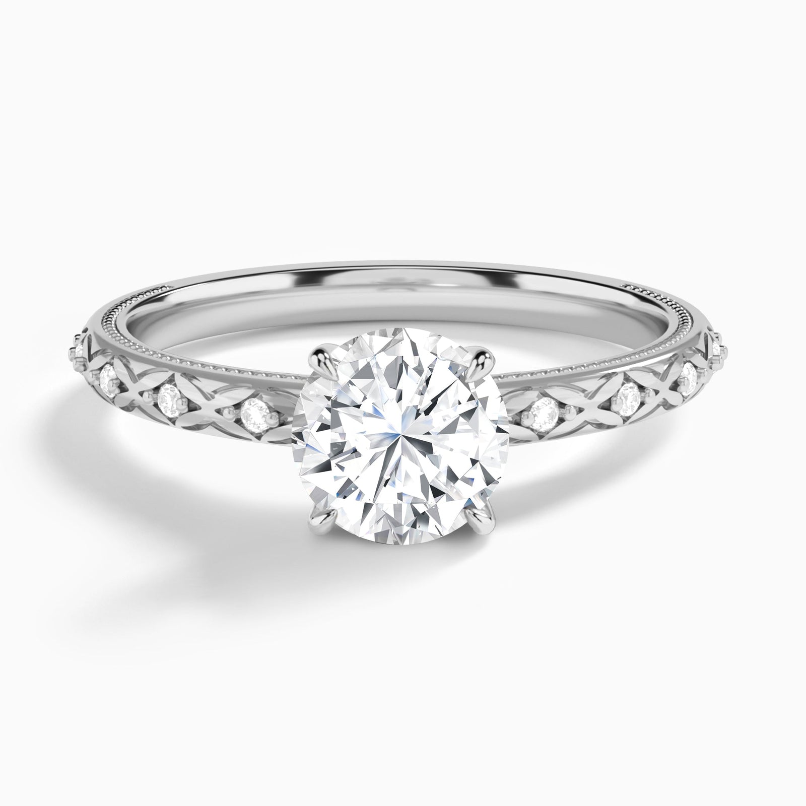 Round Elara Lab Grown Diamond Engagement Ring In 14K White Gold - Lucenjuri