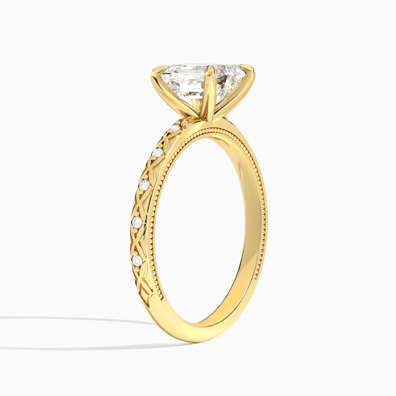Emerald Elara Lab Grown Diamond Engagement Ring In 14K Yellow Gold, Angle View