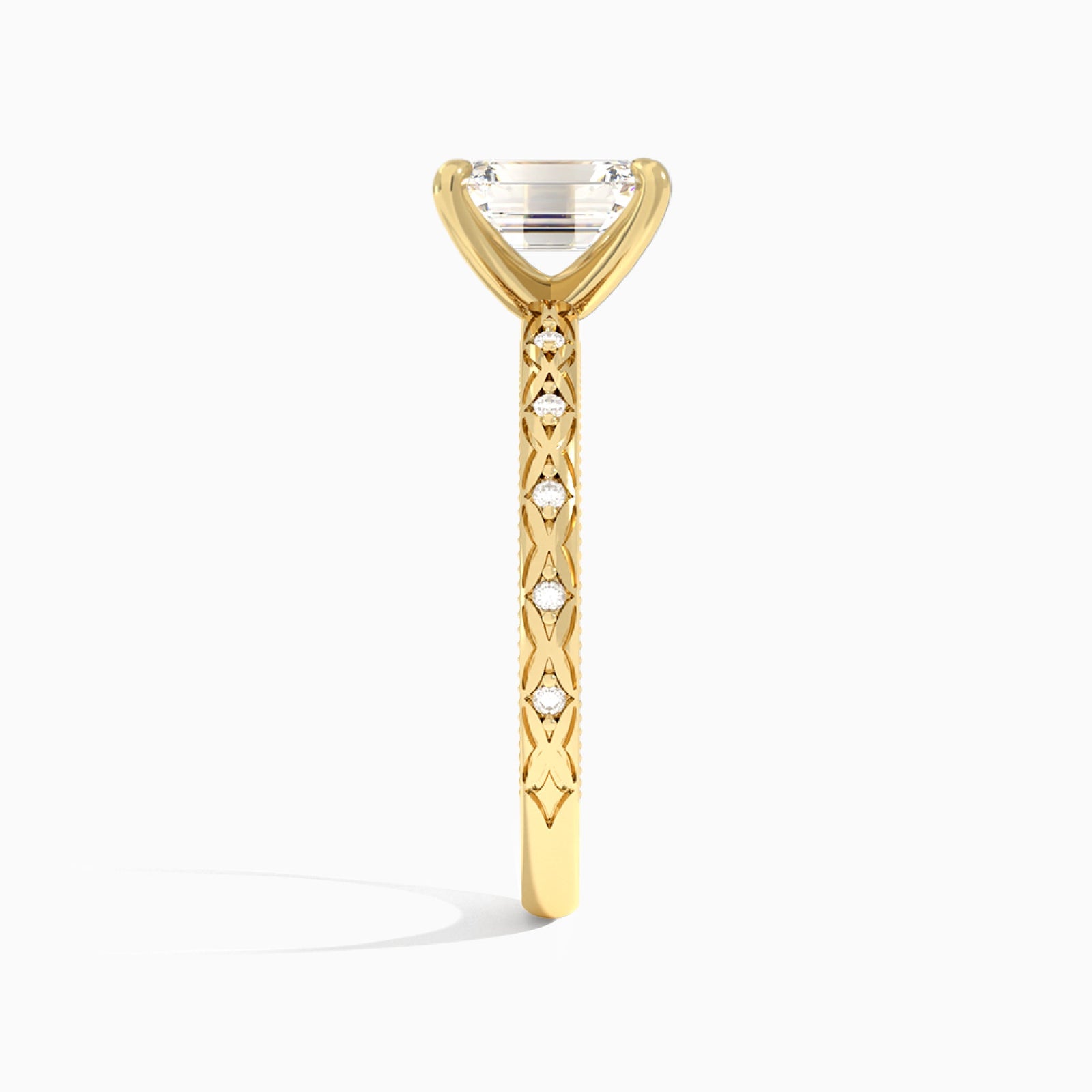 Emerald Elara Lab Grown Diamond Engagement Ring In 14K Yellow Gold, Side View