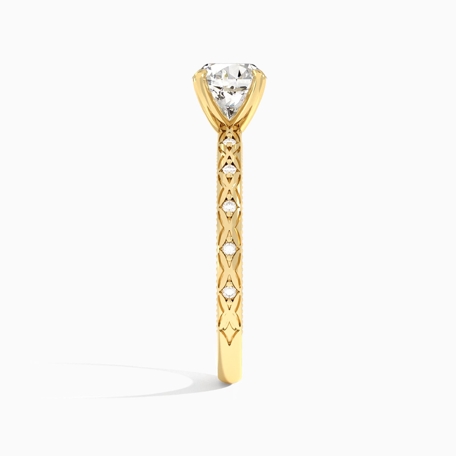 Round Elara Lab Grown Diamond Engagement Ring In 14K Yellow Gold, Side View