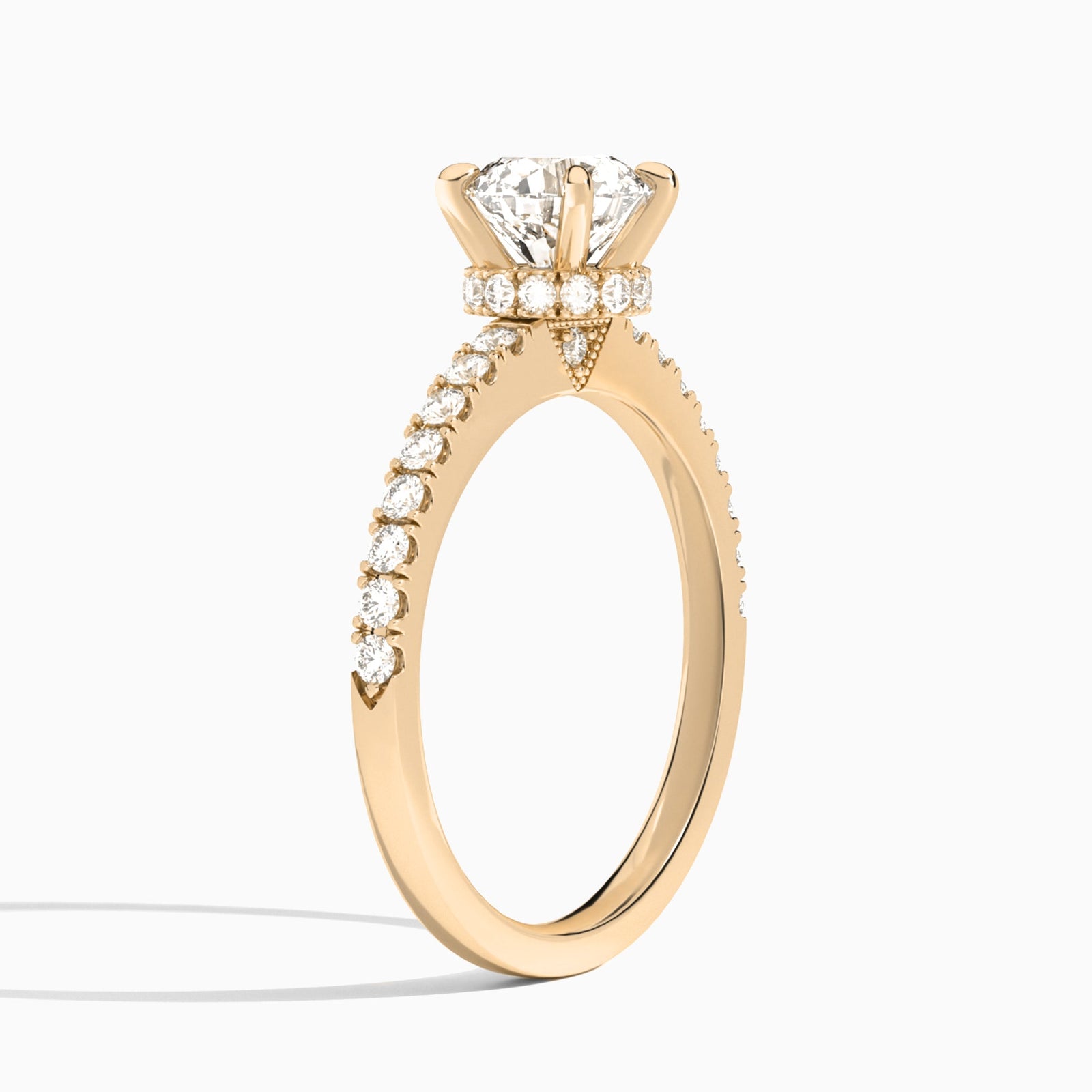 Round Nadia Lab Grown Diamond Engagement Ring In 14K Rose Gold, Angle View