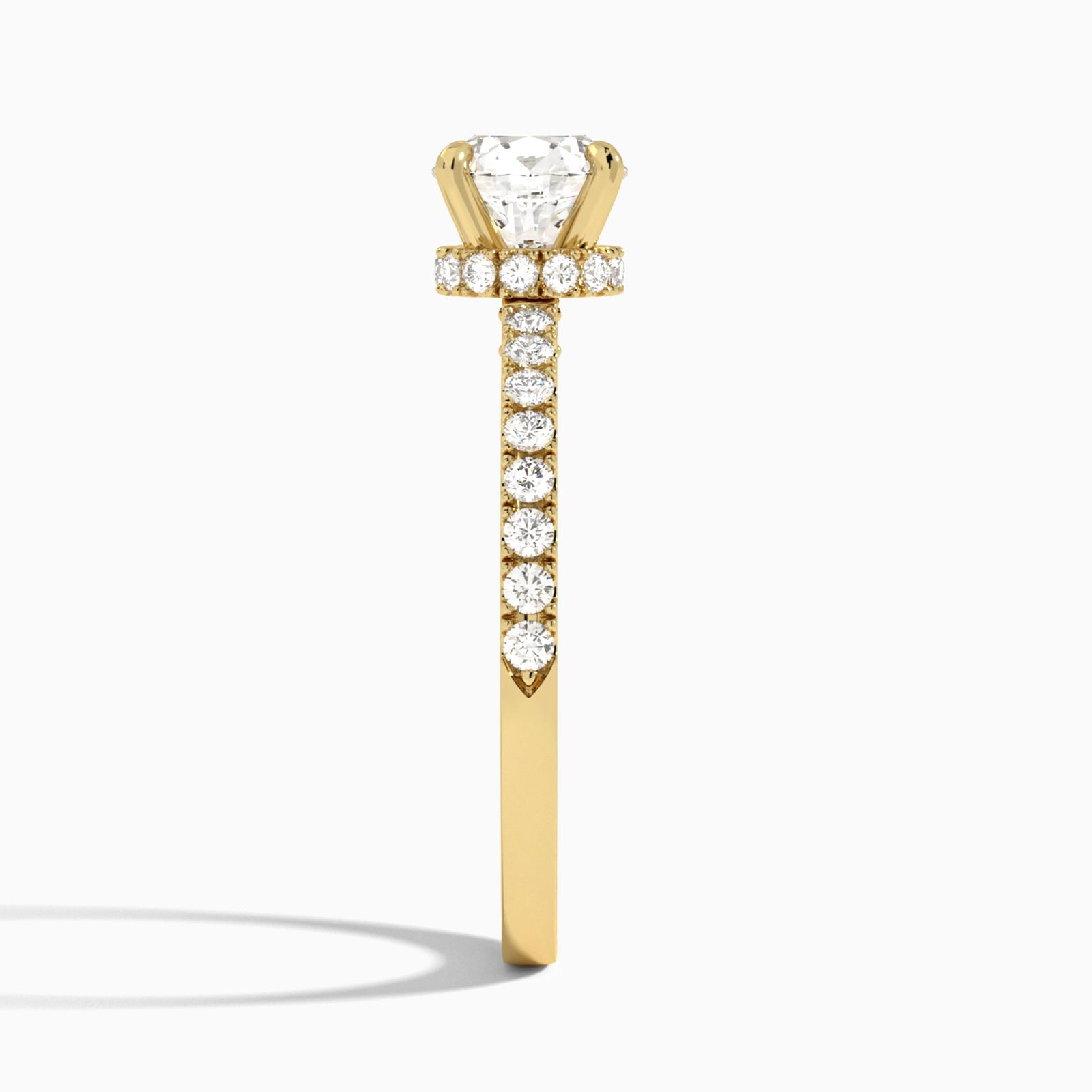 Round Nadia Lab Grown Diamond Engagement Ring In 14K Yellow Gold, Side View