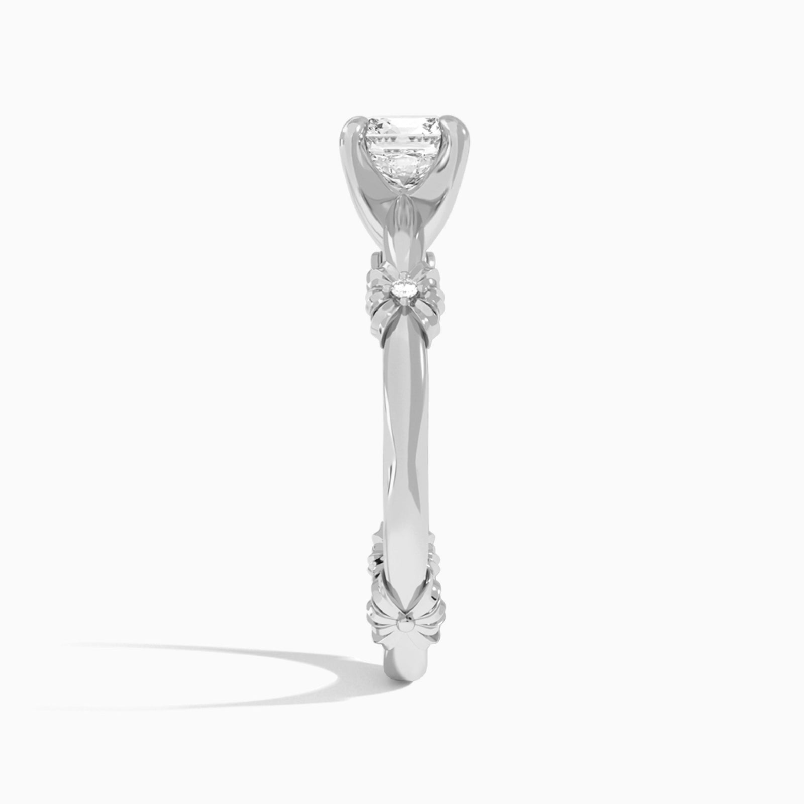 Cushion Catalina Ribbon Lab Grown Diamond Engagement Ring In Platinum, Side View