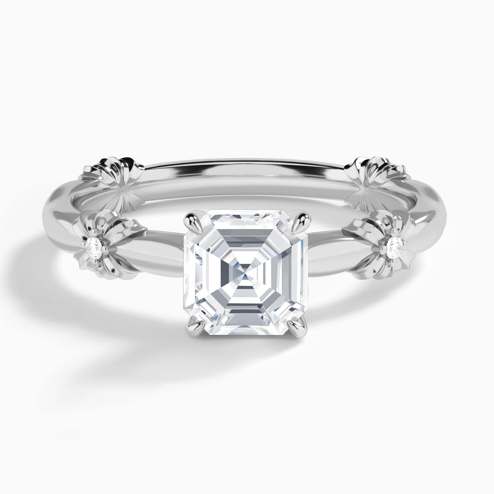 Asscher Catalina Ribbon Lab Diamond Engagement Ring In 18K White Gold - Lucenjuri