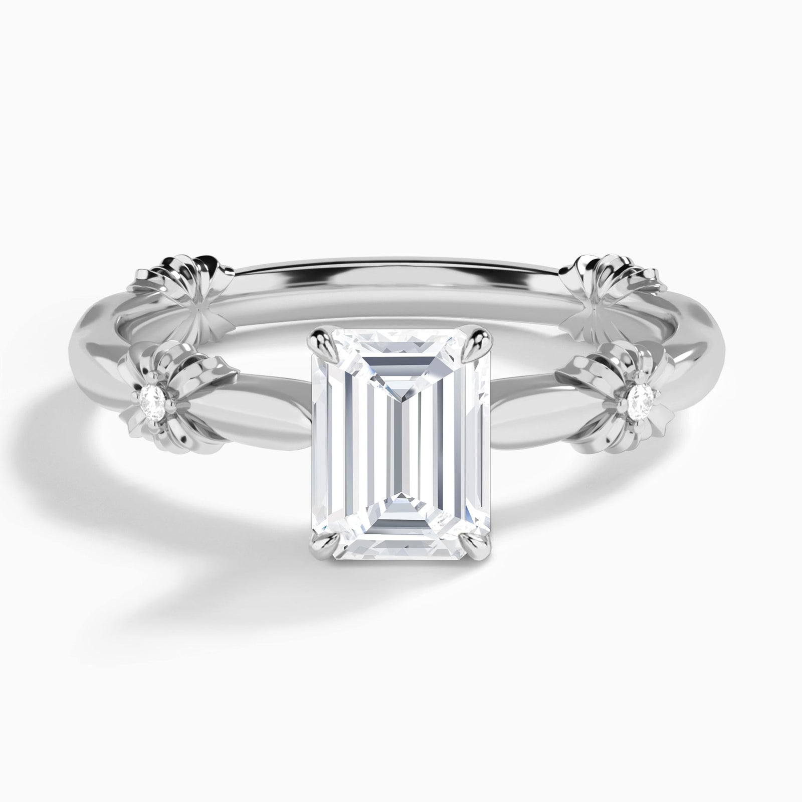 Emerald Catalina Ribbon Lab Diamond Engagement Ring In 14K White Gold - Lucenjuri