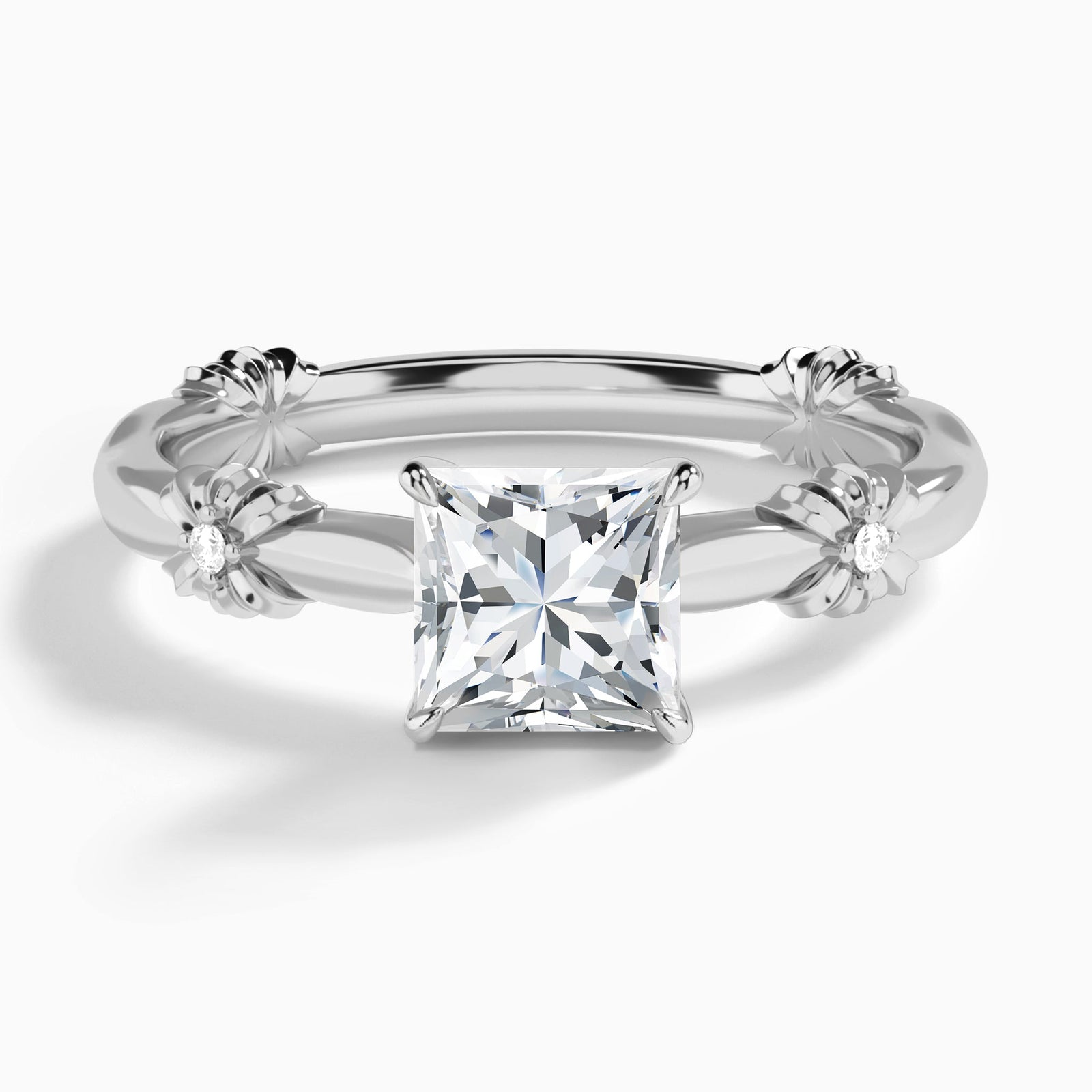 Princess Catalina Ribbon Lab Diamond Engagement Ring In 14K White Gold - Lucenjuri