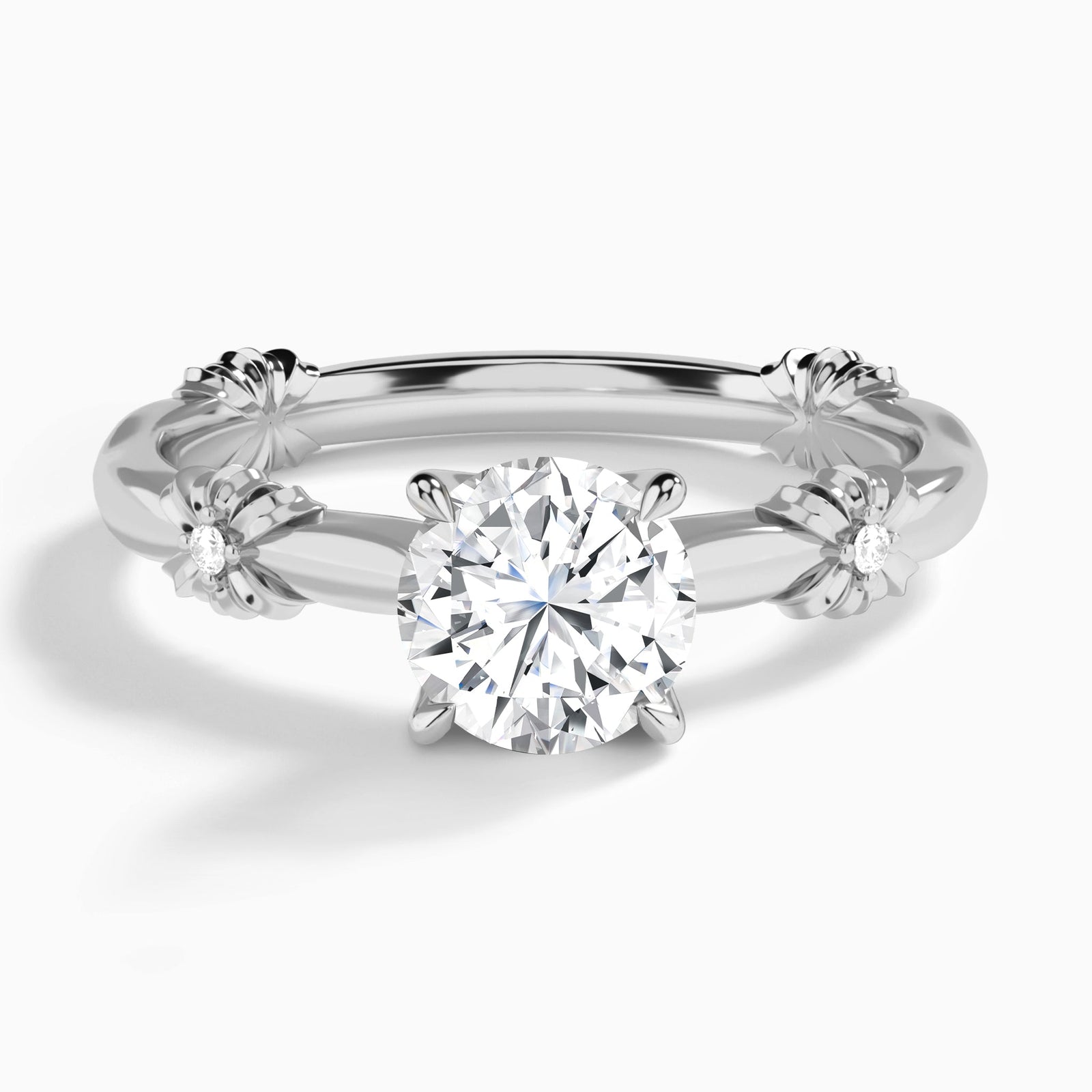 Round Catalina Ribbon Lab Diamond Engagement Ring In 18K White Gold - Lucenjuri