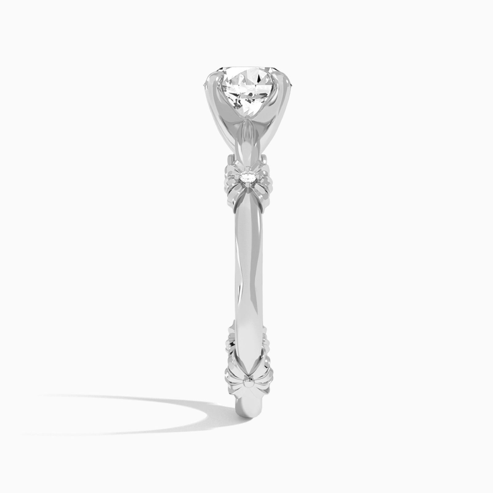 Round Catalina Ribbon Lab Diamond Engagement Ring In 18K White Gold, Side View
