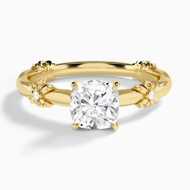 Cushion Catalina Ribbon Lab Diamond Engagement Ring In 14K Yellow Gold - Lucenjuri