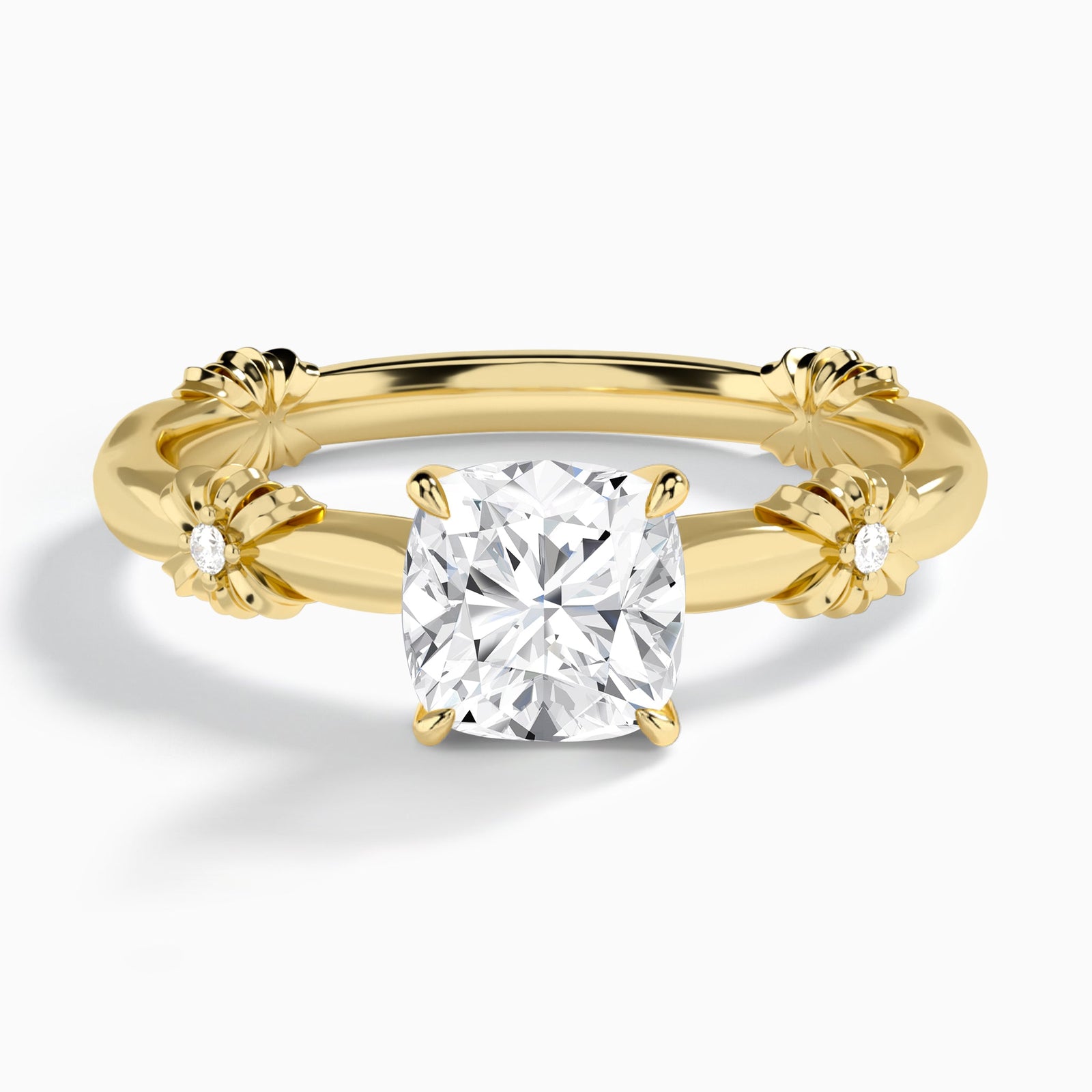 Cushion Catalina Ribbon Lab Diamond Engagement Ring In 14K Yellow Gold - Lucenjuri