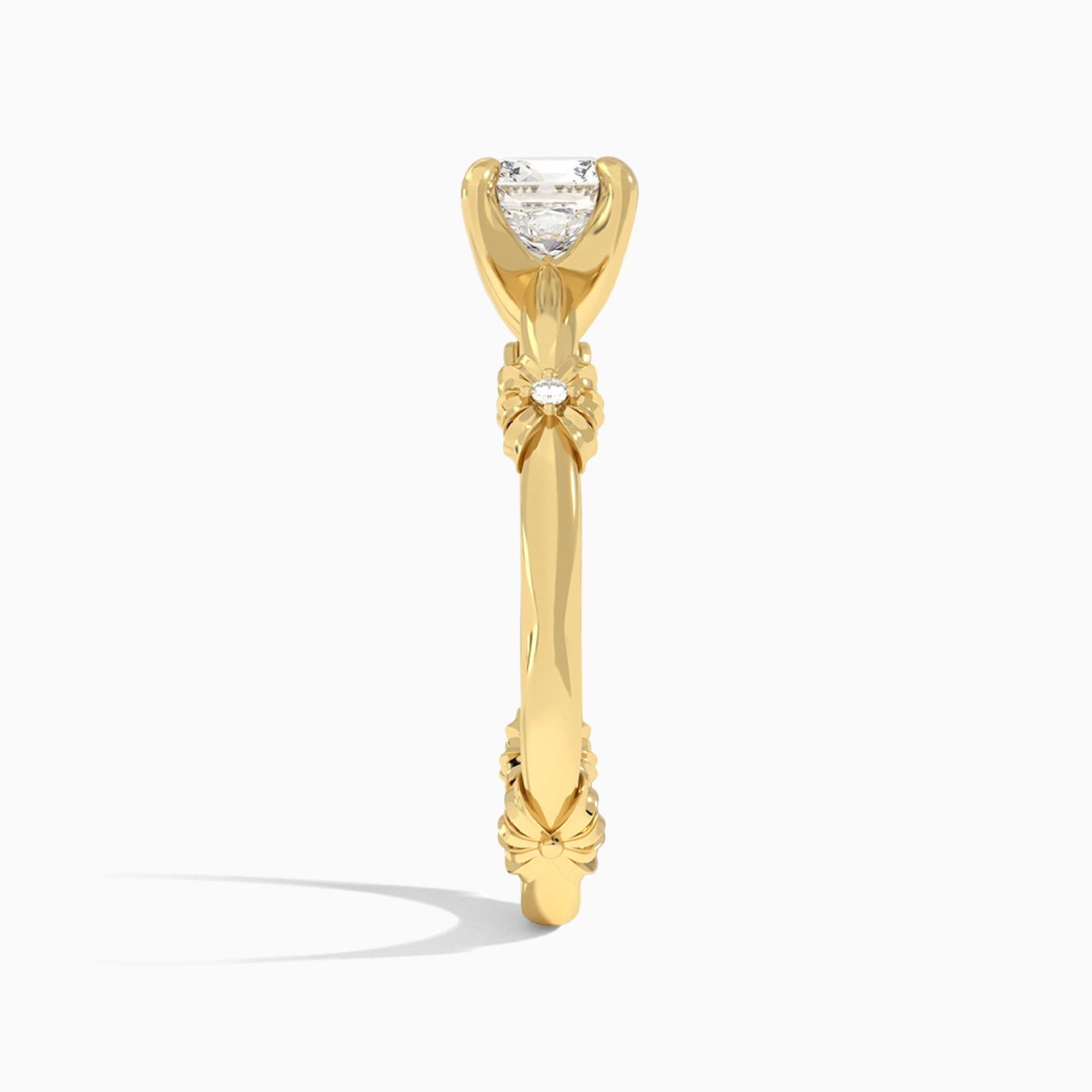 Cushion Catalina Ribbon Lab Diamond Engagement Ring In 14K Yellow Gold, Side View