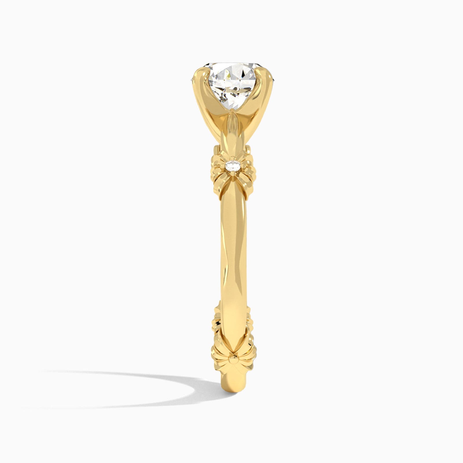 Round Catalina Ribbon Lab Diamond Engagement Ring In 14K Yellow Gold, Side View