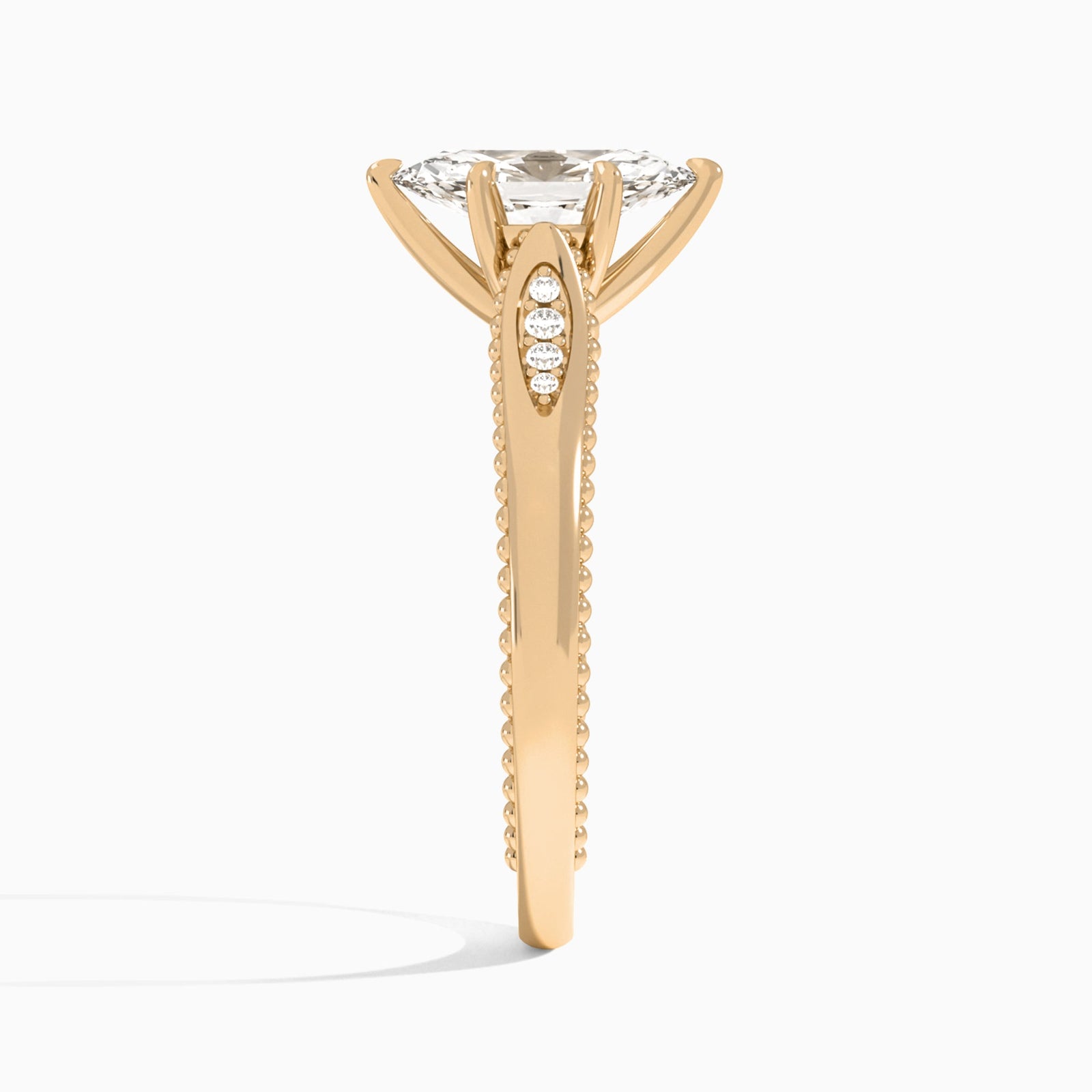 Marquise Opera Six-Prong Lab Diamond Engagement Ring In 14K Rose Gold, Side View