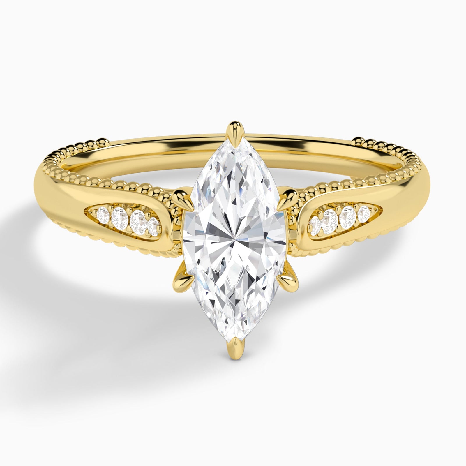 Marquise Opera Six-Prong Lab Diamond Engagement Ring In 14K Yellow Gold - Lucenjuri