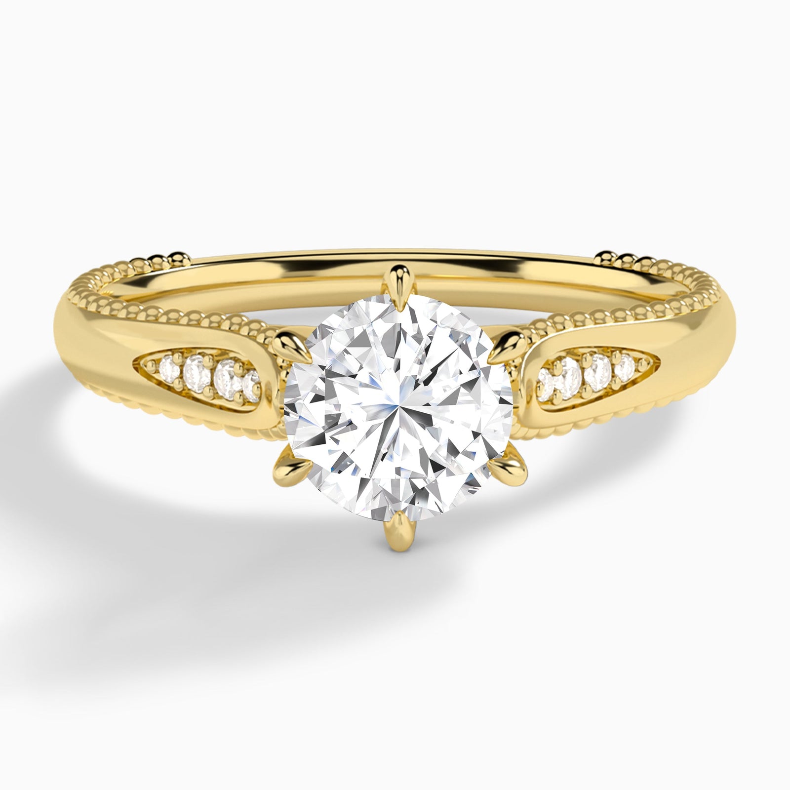 Round Opera Six-Prong Lab Diamond Engagement Ring In 14K Yellow Gold - Lucenjuri