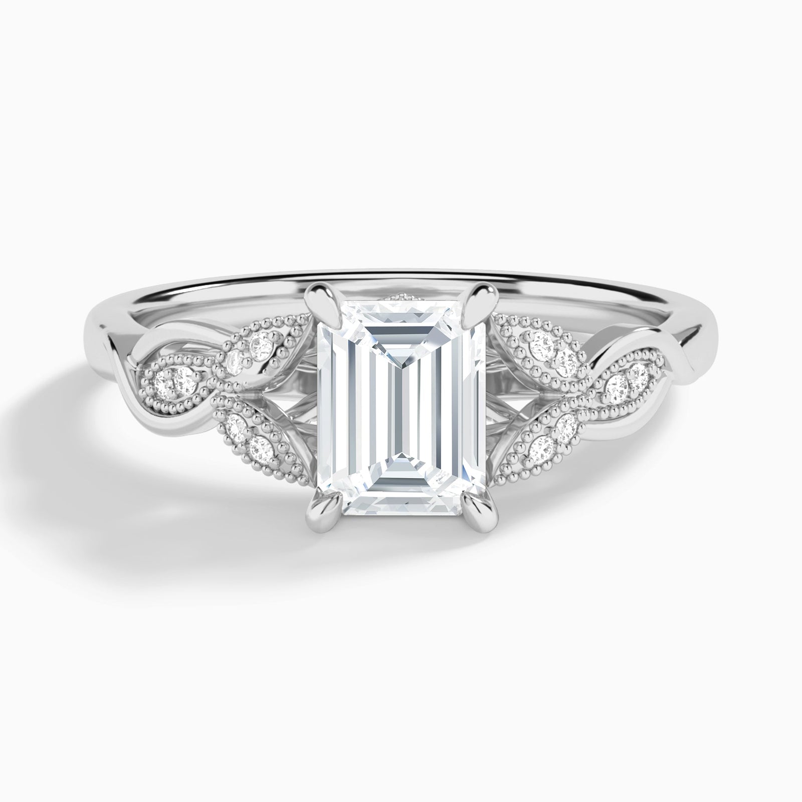 Emerald Lyra Lab Grown Diamond Engagement Ring In 14K White Gold - Lucenjuri