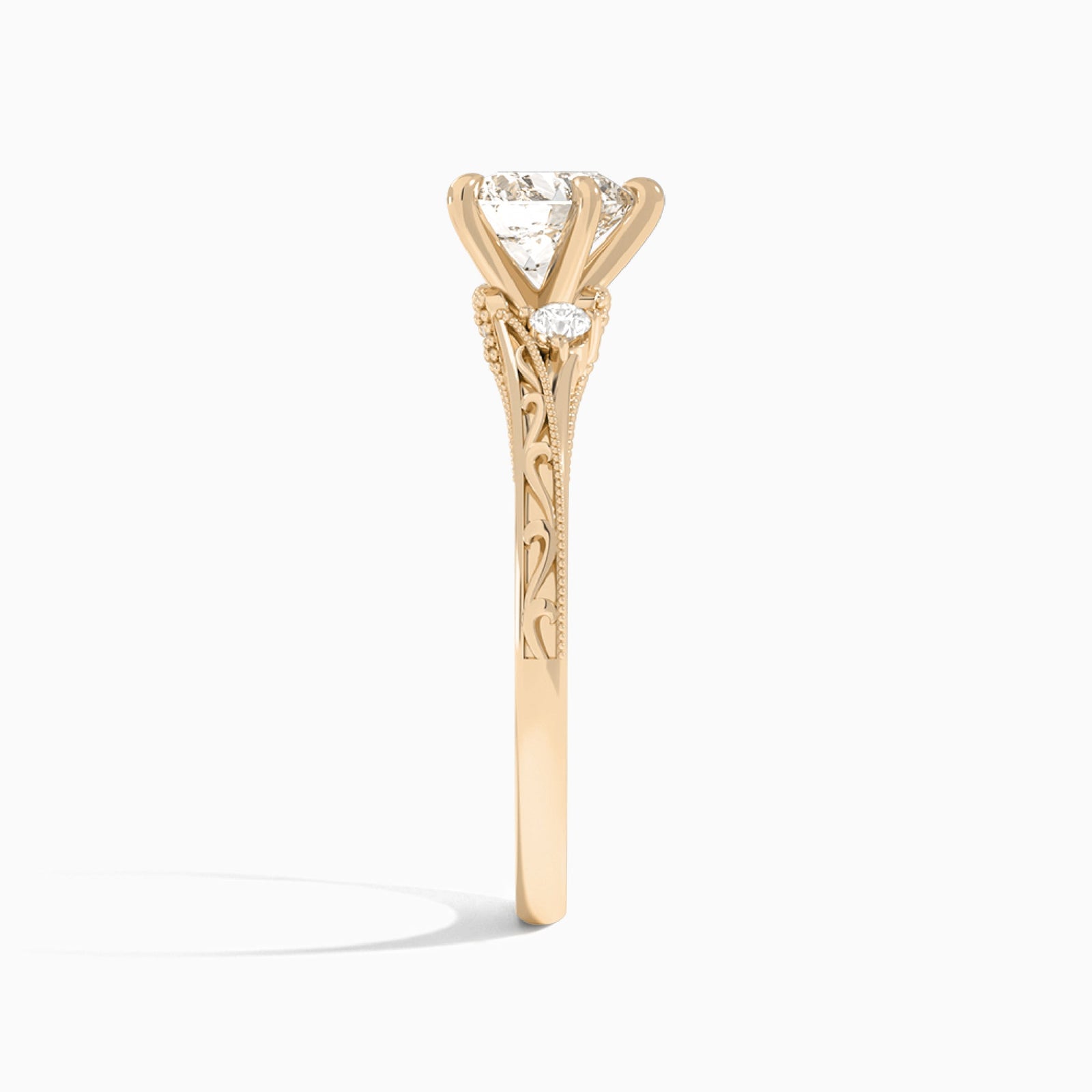 Heart Capella Engraved Lab Diamond Engagement Ring In 14K Rose Gold, Side View