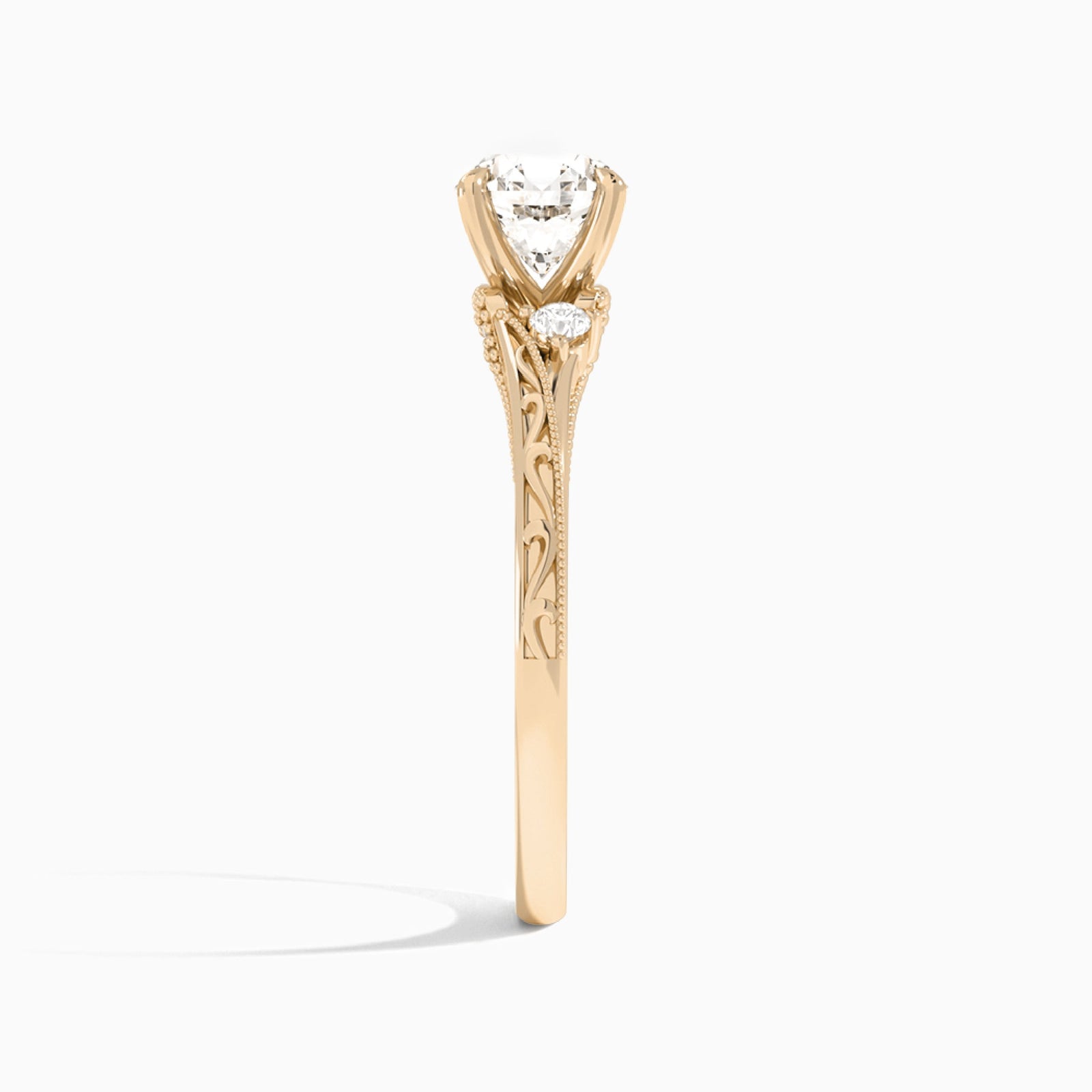 Round Capella Engraved Lab Diamond Engagement Ring In 14K Rose Gold, Side View