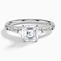 Asscher Capella Engraved Lab Diamond Engagement Ring In 18K White Gold - Lucenjuri