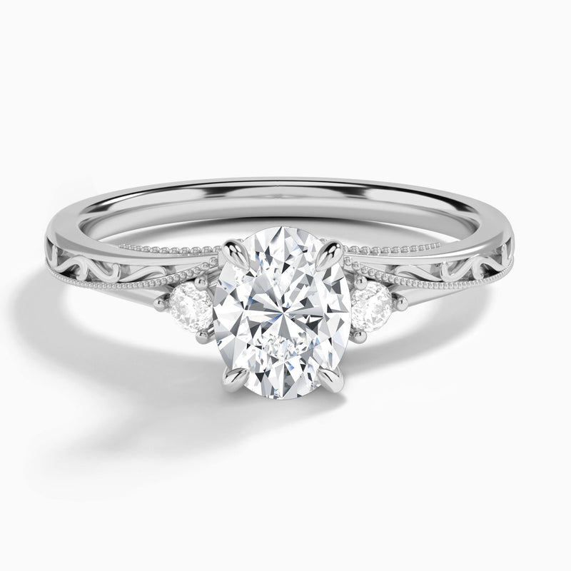 Oval Capella Engraved Lab Diamond Engagement Ring In 14K White Gold - Lucenjuri