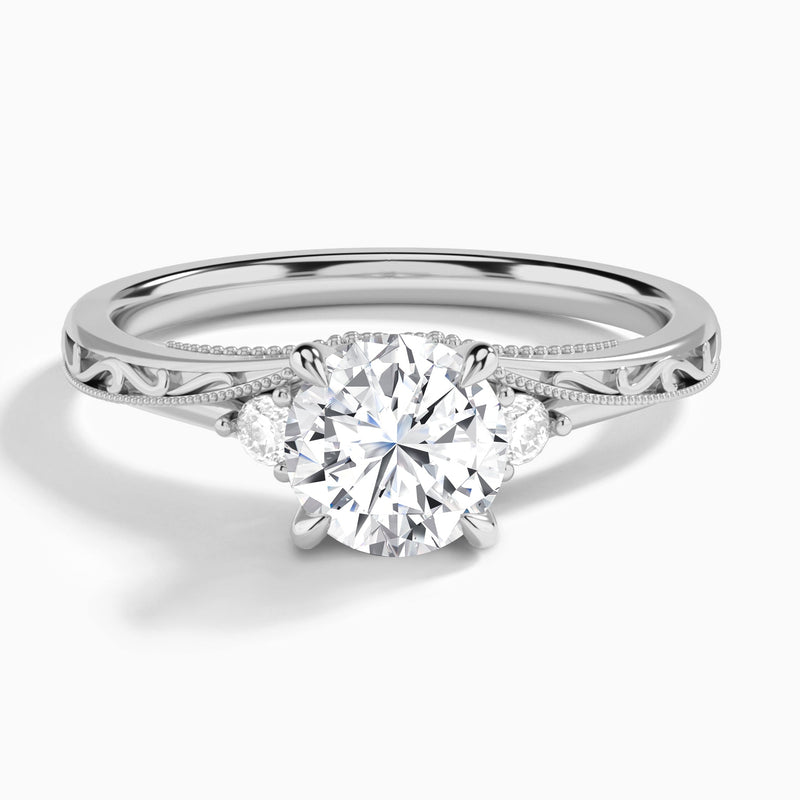 Round Capella Engraved Lab Diamond Engagement Ring In 14K White Gold - Lucenjuri