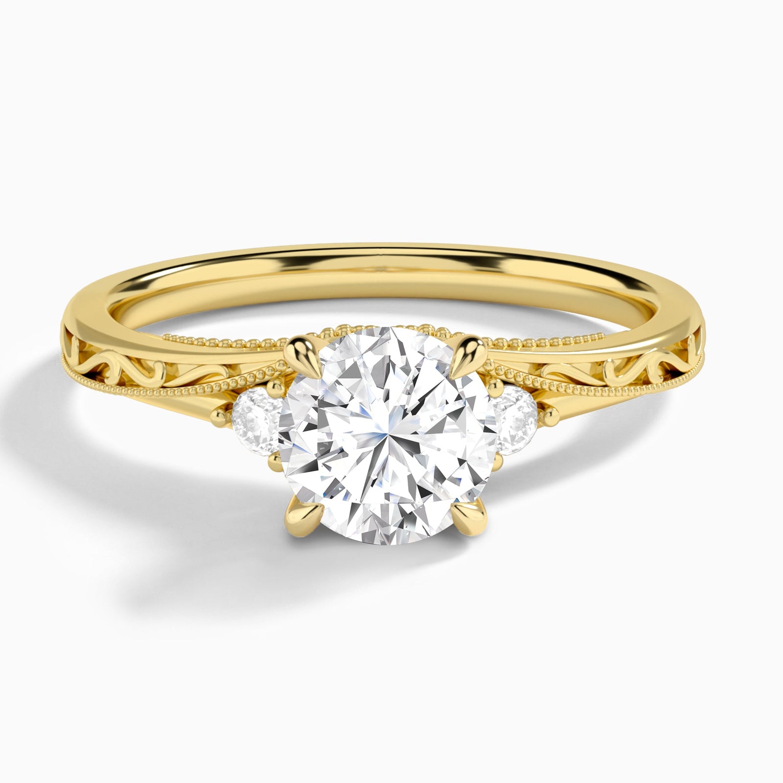 Round Capella Engraved Lab Diamond Engagement Ring In 14K Yellow Gold - Lucenjuri