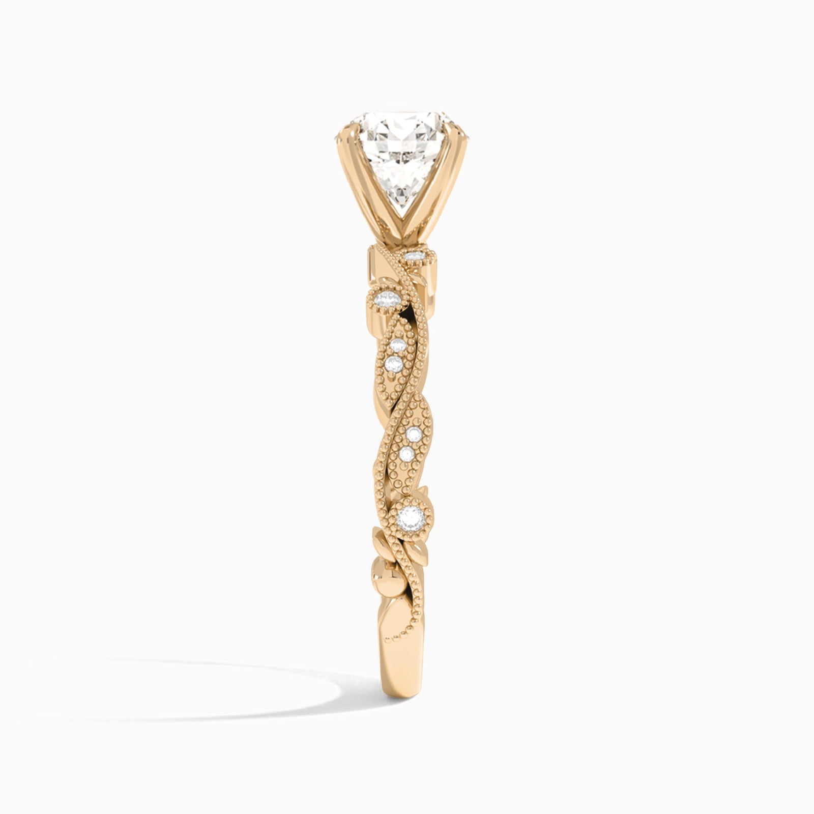 Round Selena Lab Grown Diamond Engagement Ring In 14K Rose Gold, Side View