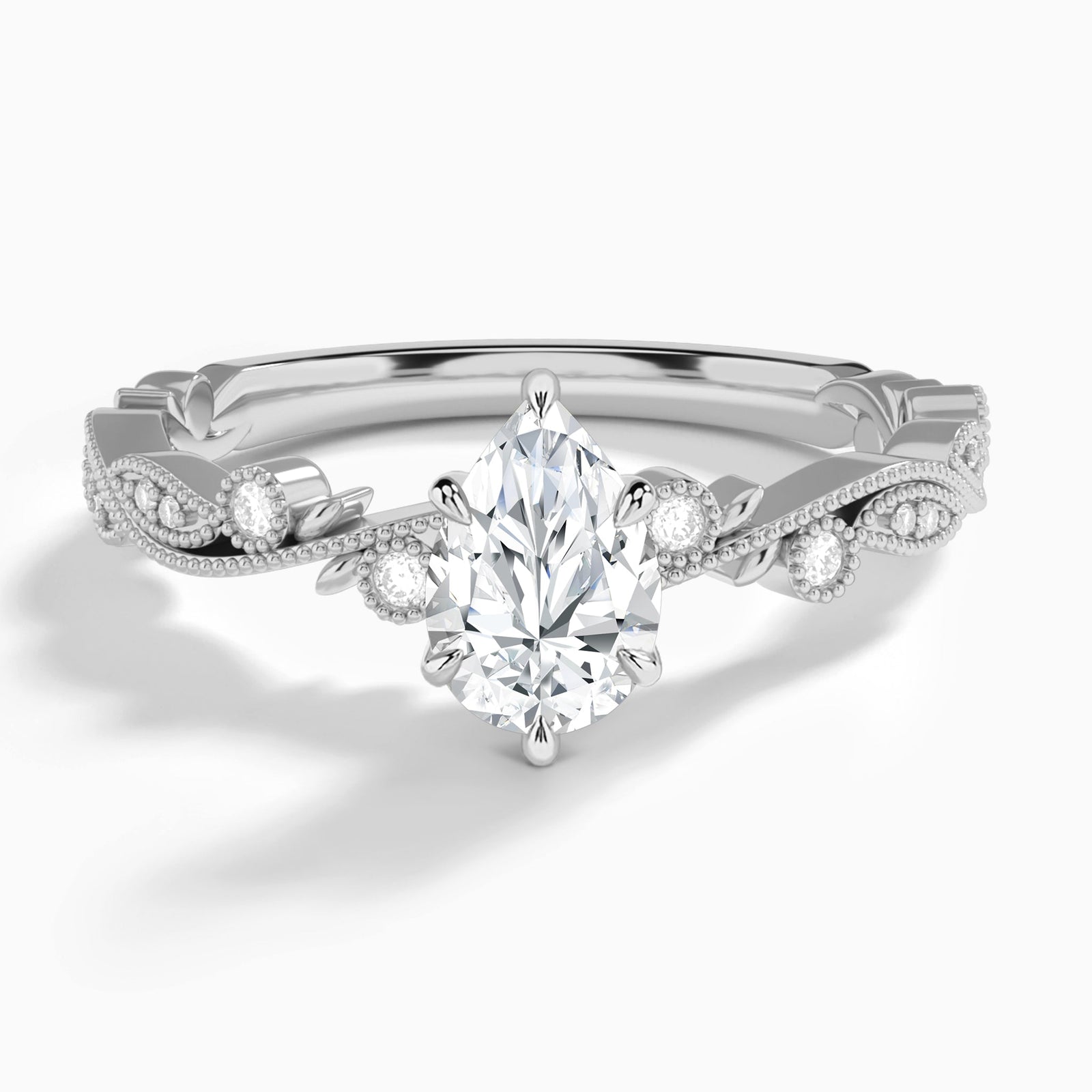 Pear Selena Lab Grown Diamond Engagement Ring In 14K White Gold - Lucenjuri