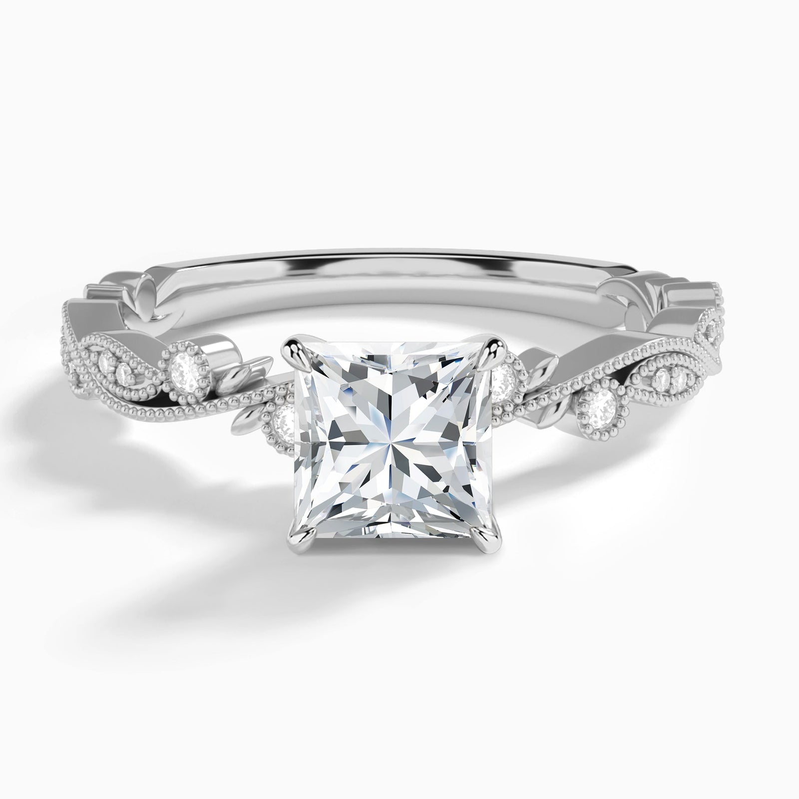 Princess Selena Lab Grown Diamond Engagement Ring In 18K White Gold - Lucenjuri