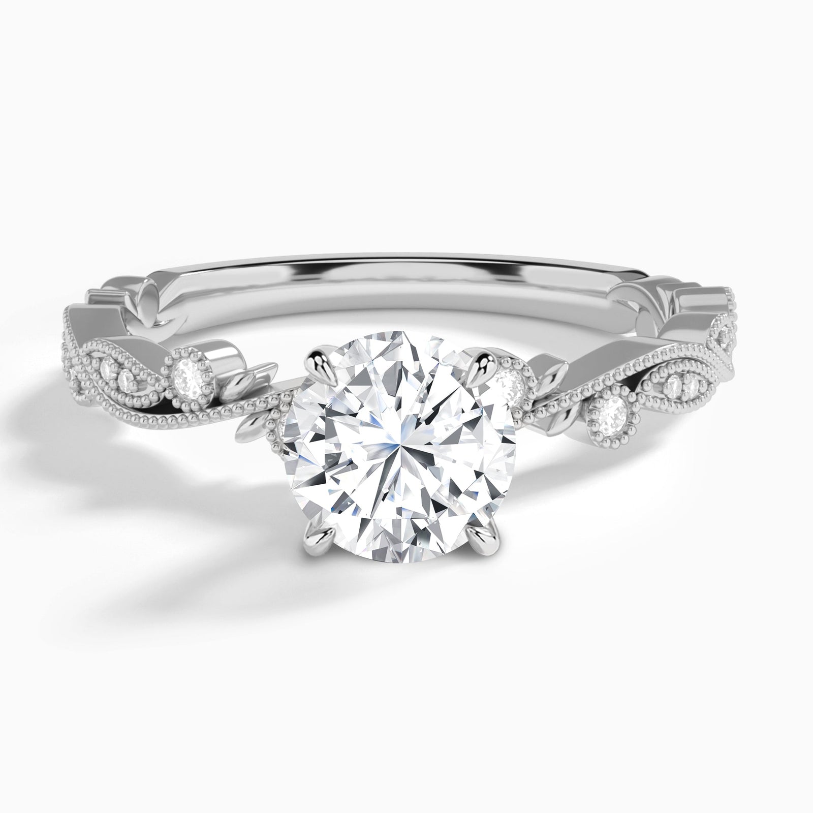 Round Selena Lab Grown Diamond Engagement Ring In 14K White Gold - Lucenjuri