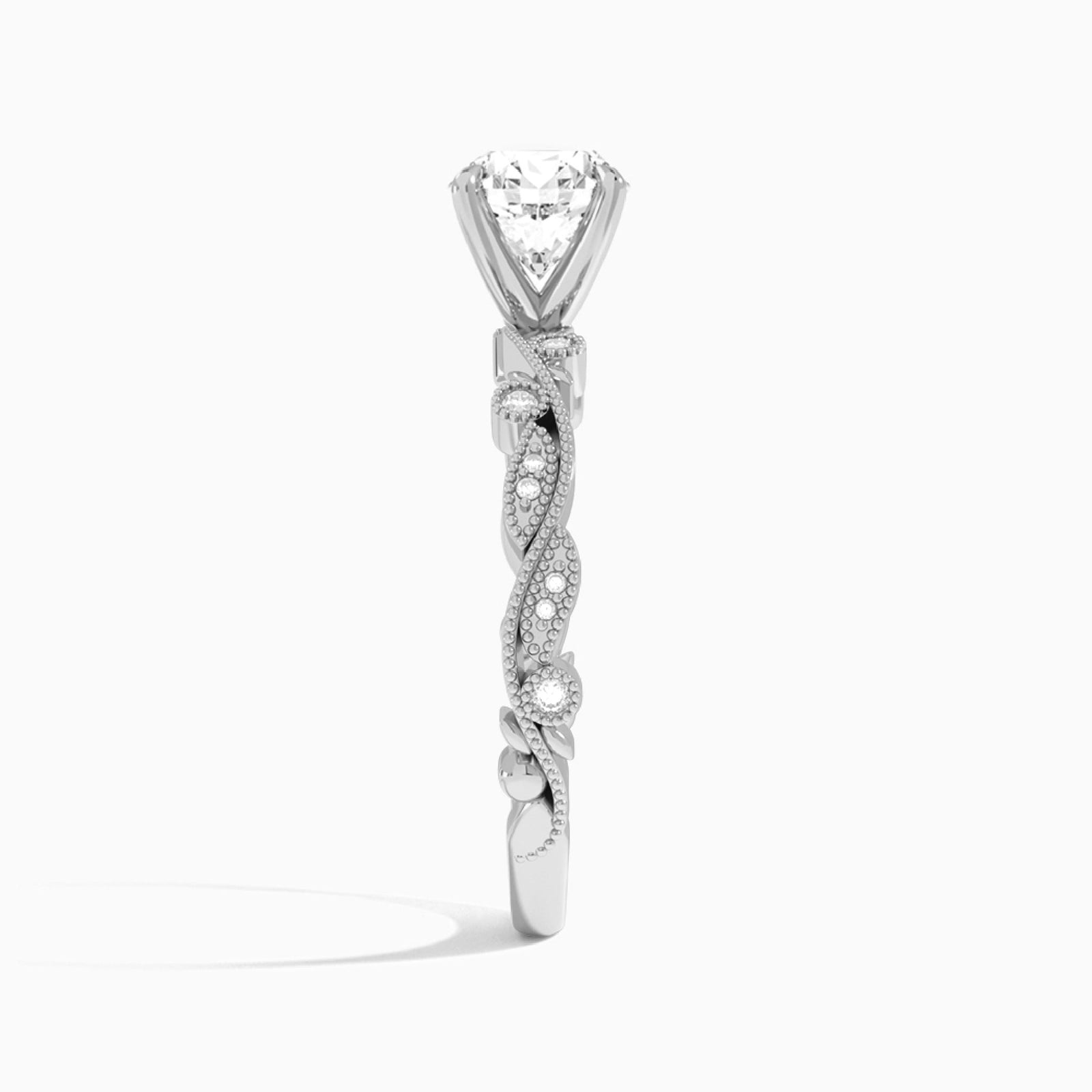 Round Selena Lab Grown Diamond Engagement Ring In 14K White Gold, Side View